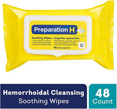 Preparation H Soothing Wipes for Hemorrhoid Cleansing with Aloe and Witch Hazel, Flushable, 48-Count