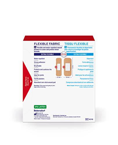 Elastoplast Flexible Fabric Bandages, 50 Strips, 2 Sizes, beige | Extra Flexible | Adapts to all your movements | Strong Adhesion | Breathable Material | Water-repellent | Bacteria Shield | Latex Free