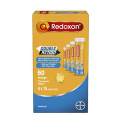 Redoxon Double Action Vitamin C And Zinc - Vitamin C With Zinc Effervescent Tablets For Immunity Support, Zinc And Vitamin C Supplement, Immune Support For Adults, 60 Orange Flavour Tablets