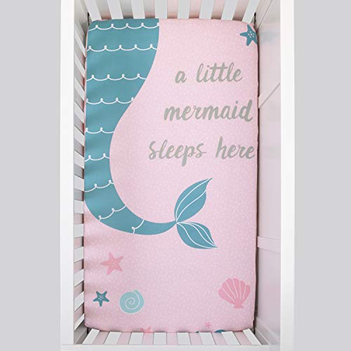 NoJo Sugar Reef Mermaid Photo Op 100% Cotton Fitted Crib Sheet, A Little Sleeps Here, Aqua/Pink