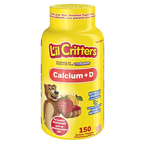 L'il Critters Calcium + D Kids Vitamin Gummies, for healthy development, Naturally Sourced Colors & 3 Delicious Flavors, 150 Count (2.5 Month Supply)