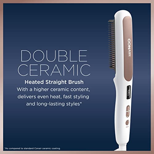 Conair Double Ceramic Straightening Brush, Heated Hair Straightening Brush for Smooth Shiny Hair, V-Shaped Heat Bristles for Closer Contact with Hair