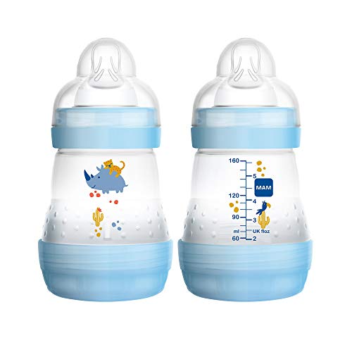 MAM Easy Start Anti-Colic Bottle 5oz (2 count), MAM Baby Bottle with Slow Flow Nipple, Breastfed Baby Feeding Essentials, Boy