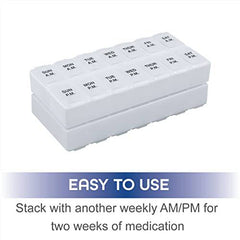 Remind N' Time Weekly (7-Day) AM/PM Pill Organizer, Vitamin and Medicine Box, Large Compartments, 2 Times a Day, Clear Lids