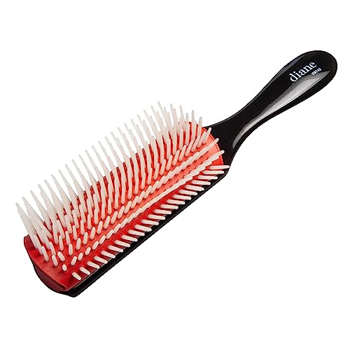 Diane 9-Row Professional Styling Brush, Nylon Pins for Thick or Curly Hair, Use with Wet Hair and Distributing Conditioner or Product, Blowdrying, Black & Red