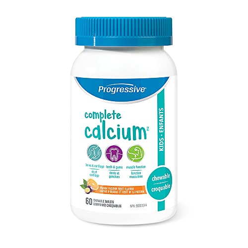 Progressive Complete Calcium for Kids - 250 mg of Calcium, Orange flavour, 60 Chewable Tablets | With essential fatty acids, digestive enzymes, and green food and vegetable concentrates