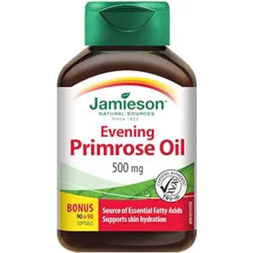 Evening Primrose Oil 500 mg Softgels - With Vitamin E, Gluten-Free, 180 Count (Pack of 1)