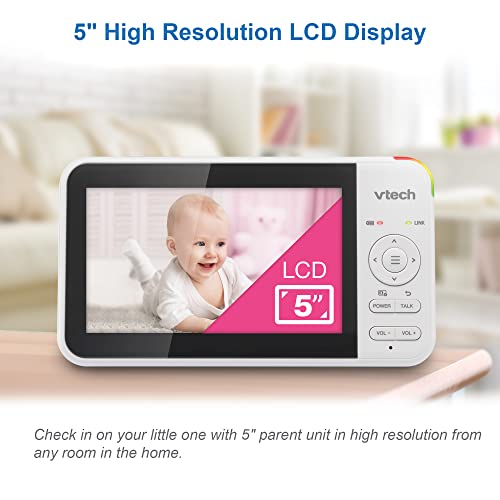 VTech VM924-2 Pan & Tilt Video Baby Monitor with 2 Cameras, 5" LCD Screen, Up to 17 Hrs Video Battery Life(2600 mAh), 1.33x Zoom, Night Vision, Best-in-Class 1000ft Range, Soothing Sounds, 2-Way Talk