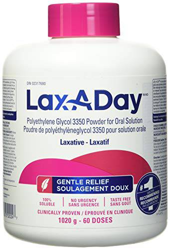 LAX-A Day Powder Laxative - No Taste, No Grit, No Sugar - Clinically Proven Relief of Occasional Constipation (60 Doses, 1020g)