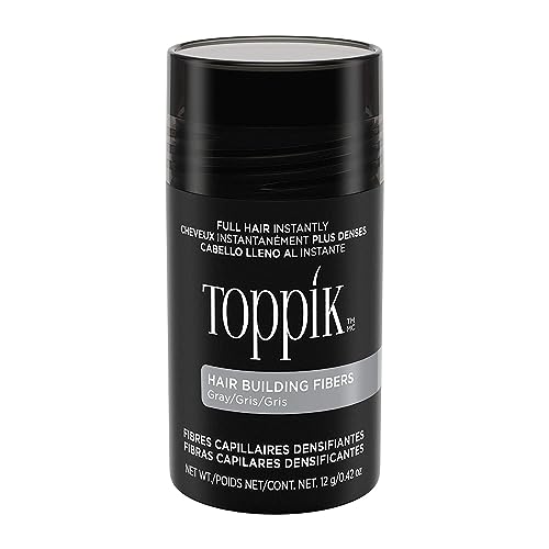 TOPPIK Hair Building Fibers for Instantly Fuller Hair, Grey, 12 g, Fill In Fine or Thinning Hair, Instantly Thicker Looking Hair, 9 Shades for Men & Women