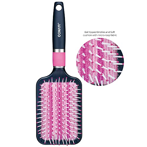 Conair® Quick Smooth De-Poof Paddle Brush for Women, Men All Hair Types-Lengths and Everyday Brushing (55814WC-4CT)