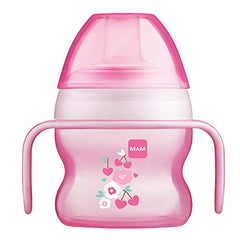 MAM Starter Cup (1 Count), MAM Sippy Cup, Drinking Cup With Extra-Soft Spill-Free Spout and Non-Slip Handles, For Girls 4+ Months, Five Ounces, Pink