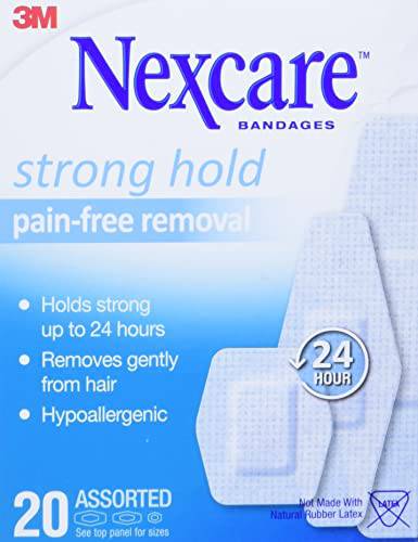 Nexcare™ Strong Hold Pain-Free Removal Bandages, SSB-20A-CA, blue, assorted, 20 per pack