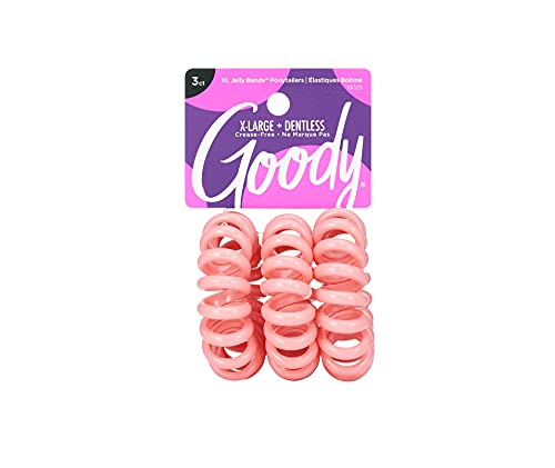 Goody Dentless Jelly Bands Elastic Thick Hair Coils - 3 Count, Pink - Medium Hair to Thick Hair - Hair Accessories for Women and Girls - Perfect for Long Lasting Braids, Ponytails and More