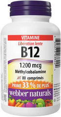 Webber Naturals Vitamin B12 1200 mcg, Timed Release, 80 Tablets, Supports Energy Production and Metabolism, Vegan