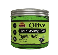 OKAY olive hair styling gel, regular hold 17oz