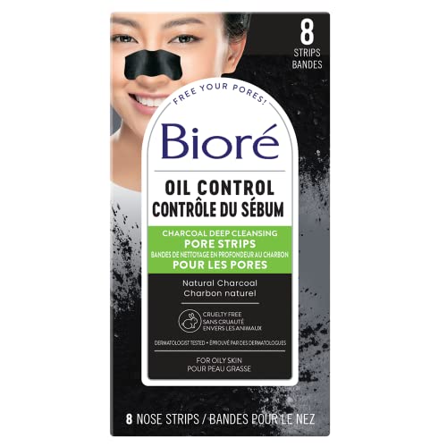 Bioré Deep Cleansing Charcoal Pore Strips for Instant Pore Unclogging and Blackhead Removal (8 Count)