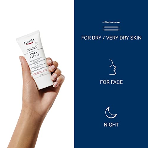 EUCERIN Urea Repair Replenishing Night Face Cream for Dry to Very Dry Skin | Face, 50mL | 5% Urea Cream | Ceramide Cream | Fragrance-free Cream| Non-Greasy Cream | Recommended Brand by Dermatologists