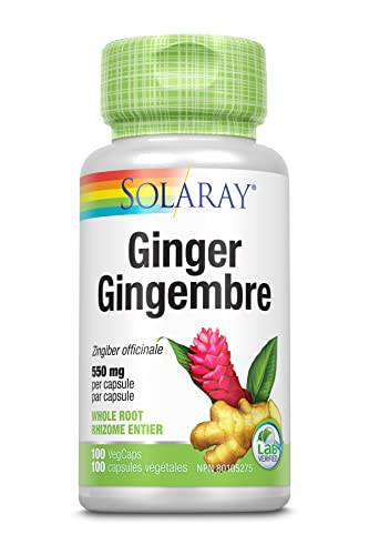 SOLARAY Ginger Root, 550mg | Digestion & Joint Health | Zingiber Officinale, Whole Root | Dietary Supplement | Non-GMO, Vegan, Lab Verified | 180 VegCaps