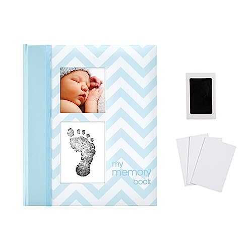 Pearhead Chevron Baby Book with Clean-Touch Ink Pad, Blue