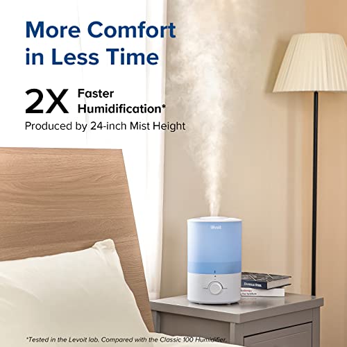 Levoit Humidifier for Bedroom Large Room, 3L Cool Mist Top Fill Quiet Humidifier for Baby Nursery and Plants, 360° Nozzle, Rapid Humidification for Home Whole House, Blue (Dual 150)