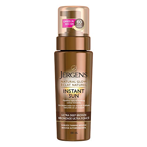 Jergens Natural Glow Instant Sun Sunless Self Tanning Mousse for Dry Skin, Ultra Deep Bronze Shade (180 mL)