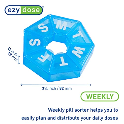 EZY DOSE Weekly Pill Organizer and Planner, Travel Pill Planner, 7-Sided, Blue