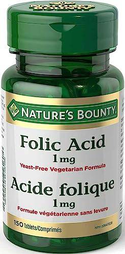 Nature's Bounty 1mg Folic Acid Supplement Yeast Free Vegetarian 150 Tablets