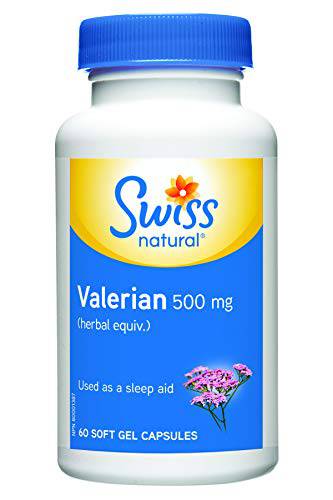 Swiss Natural - Valerian Root, 500mg | Promotes a Healthier Sleep Cycle | Valeriana Officinalis, Whole Root | Dietary Supplement | 60 Soft Gel Capsules