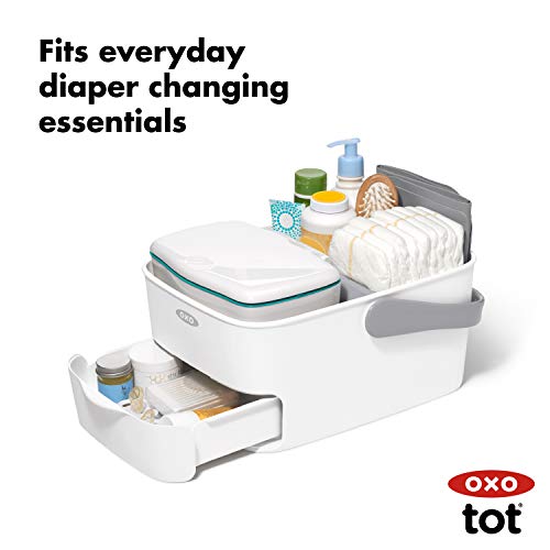 OXO Tot - Diaper Caddy with Changing Mat - Portable for Baby Diaper Changing Anytime, Anywhere - Gray