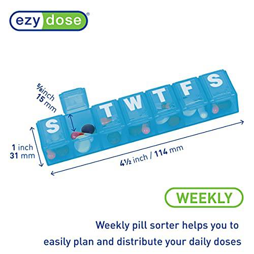 EZY DOSE Weekly (7-Day) Pill Organizer, Vitamin and Medicine Box, Small Compartments, Assorted Colors, 1 Count, Made in the USA