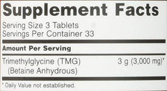 NOW Tmg (Trimethylglycine) Tablets, 1000mg, 100 Count