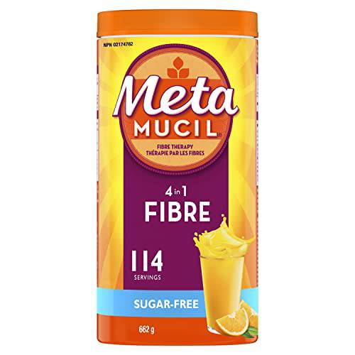 Metamucil, Daily Psyllium Husk Powder Supplement, Sugar-Free, 4-in-1 Fiber for Digestive Health, Orange Smooth Flavored Drink, 114 Servings