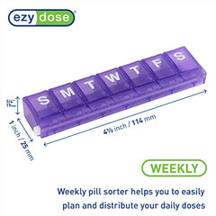 EZY DOSE Weekly (7-Day) Pill Planner, Medicine Case, Vitamin Organizer Box, Small Locking Compartments to Secure Prescription Medication and Prevent Accidental Spilling, Purple