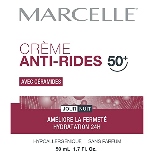 Marcelle Anti-Wrinkle Cream 50+, Day & Night, Anti-Aging Cream with Nourishing Ceramides, Reduces Fine Lines & Wrinkles, Improves Firmness, Fragrance-Free, Hypoallergenic, Cruelty-Free, 50 mL