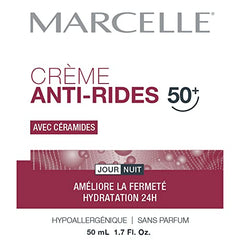 Marcelle Anti-Wrinkle Cream 50+, Day & Night, Anti-Aging Cream with Nourishing Ceramides, Reduces Fine Lines & Wrinkles, Improves Firmness, Fragrance-Free, Hypoallergenic, Cruelty-Free, 50 mL