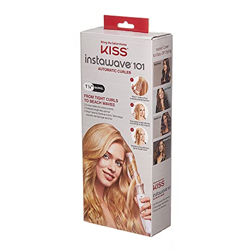 KISS Instawave 101 Automatic Curler - Rotating Curling Iron, 1.25 Inch Pearl Ceramic Tourmaline Barrel Heats Up To 400°, 2 Directional Spinner, Rose Gold Finish, 1.14 Lbs.