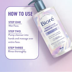 Bioré Hydrate & Glow Gentle Cleanser, Hydrating Face Wash for Dry, Sensitive Skin, infused with Prebiotics and Coconut Water | Dermatologist Tested, Cruelty Free, Fragrance Free and SLS/SLES Sulfate Free (200mL)