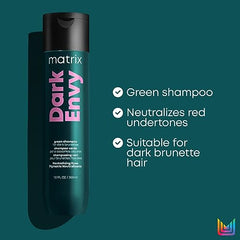 Matrix Shampoo, Dark Envy Color-Depositing Green Shampoo,Neutralizing Red Undertones in Dark Brown or Black Hair, Cleanses and Tones,Cool,Glossy Finish,For Dark Brunette Hair,300ml(Packaging May Vary)