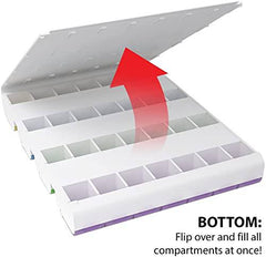 EZY DOSE Weekly (7-Day) Pill Organizer, Vitamin and Medicine Box, Large Compartments with Easy Fill, 4 Times a Day, Colored Lids