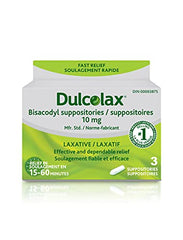 Dulcolax 10 MG Suppositories 3 CT - Bisacodyl Active Ingredient - Effective Relief of Occasional Constipation - Relief Within 15-60 Minutes - Suitable for Children 12 Years & Older, Adults and Breastfeeding Women