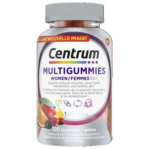 Centrum Women 50 Plus MultiGummies, Multivitamins/Minerals Gummies for Women 50+, Cherry, Berry, and Orange Flavours, 120 Gummies (Packaging May Vary)