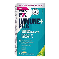 Cold-FX Immune+ Plus, with proprietary extract of North American Ginseng, Vitamin D, Zinc, Quercetin and Copper, Helps reduce Chance Cold and Flu, Immune System Support, 45 Vegan Vegetarian Capsules