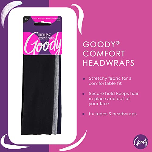 Goody Ouchless Hairwrap Comfort, 2 Inches, 3 Count, Black/Grey