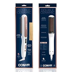 Conair Double Ceramic Straightening Brush, Heated Hair Straightening Brush for Smooth Shiny Hair, V-Shaped Heat Bristles for Closer Contact with Hair