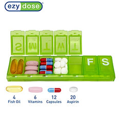 EZY DOSE Weekly (7-Day) Pill, Medicine, Vitamin Organizer Box, Large Locking Compartments to Secure Prescription Medication and Prevent Accidental Spilling, Green