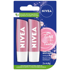 NIVEA Pearly Shine Lip Balm, (2 X 4.8g) | Pearly Shimmer Tinted Lip Care, 24H Hydration