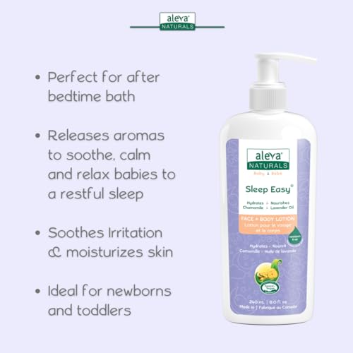 Aleva Naturals Sleep Easy Face + Body Bedtime Lotion for Babies & Toddlers, Lavender and Chamomile Oils, Perfect for Baby Massage, Made with Natural & Organic Ingredients, Mega Pack - 8 Fl Oz x 6 (1.440L), Clear