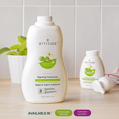 ATTITUDE Foaming Hand Soap, Plant and Mineral-Based Ingredients, Vegan and Cruelty-free Personal Case Products, Bulk Refill, Green Apple and Basil, 1.04 Liters