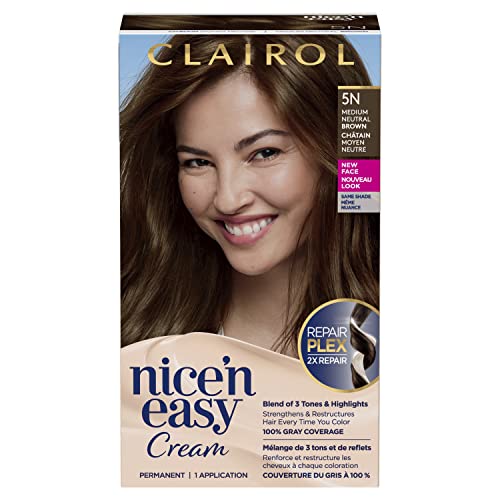 Clairol Nice'n Easy Permanent Hair Dye, 5N Medium Neutral Brown Hair Color, 1 Count